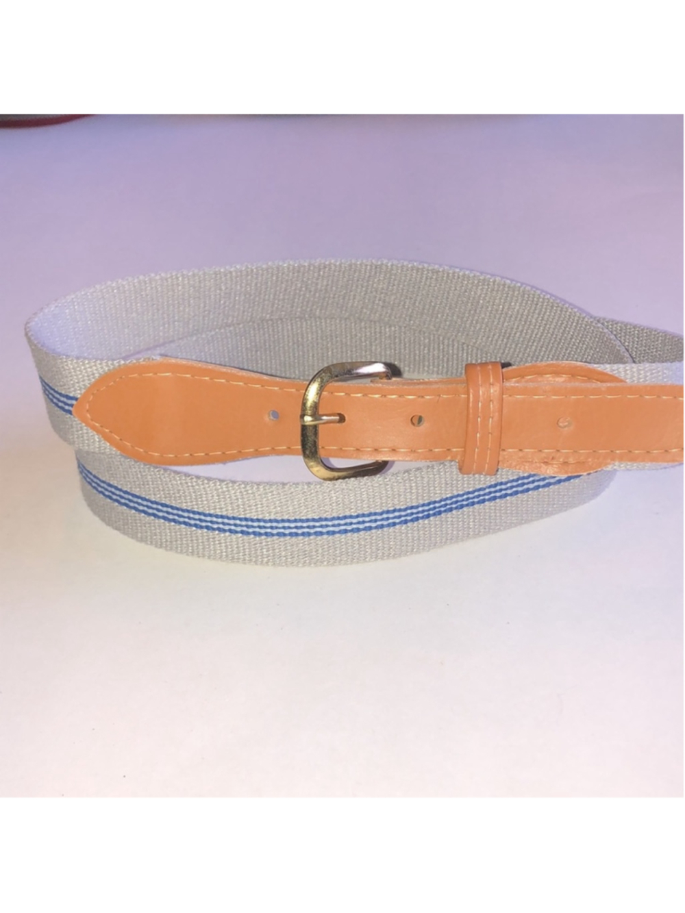 Canvas Stripe Belt with Tan Leather Accents